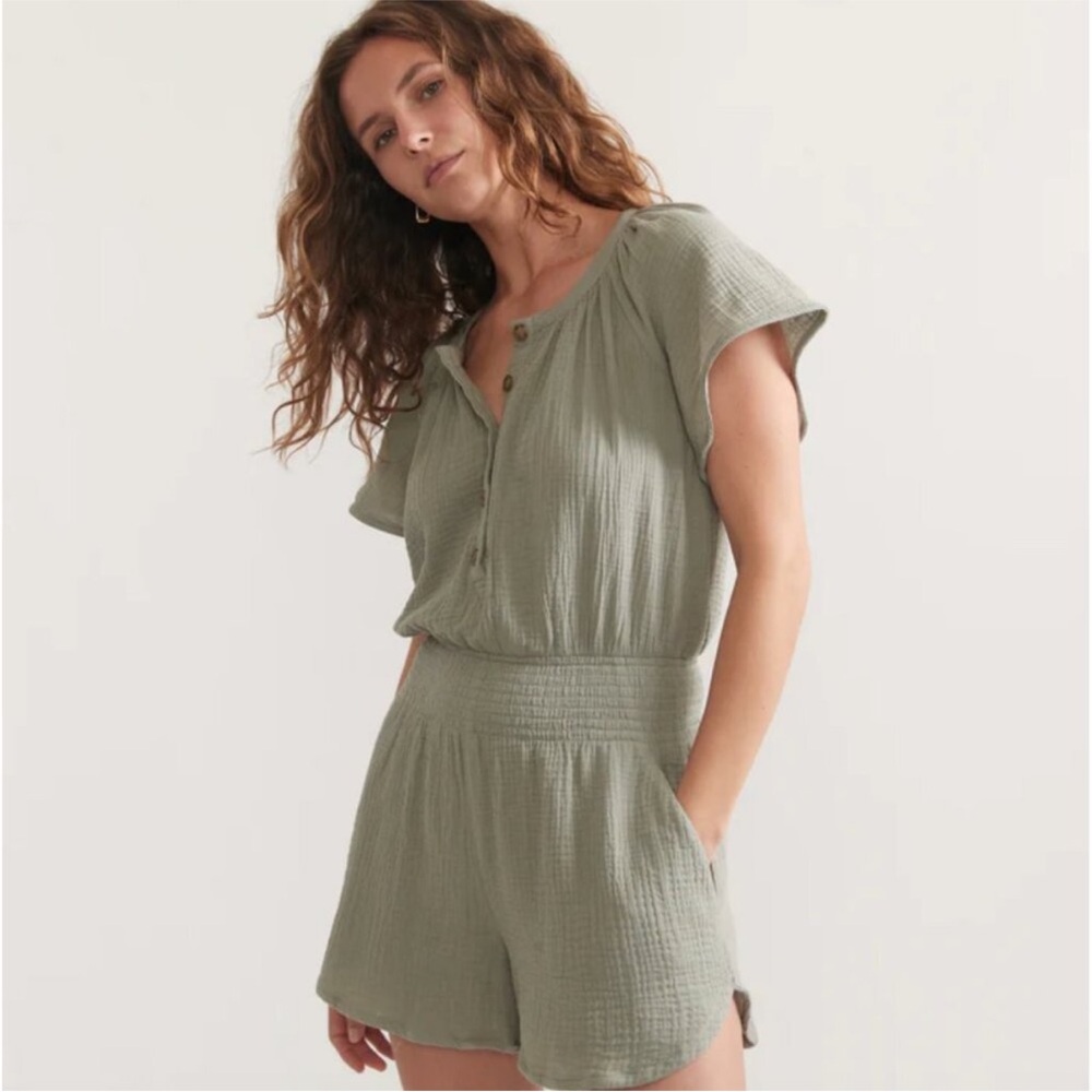 Marine Layer Sage Green Short Sleeve Romper